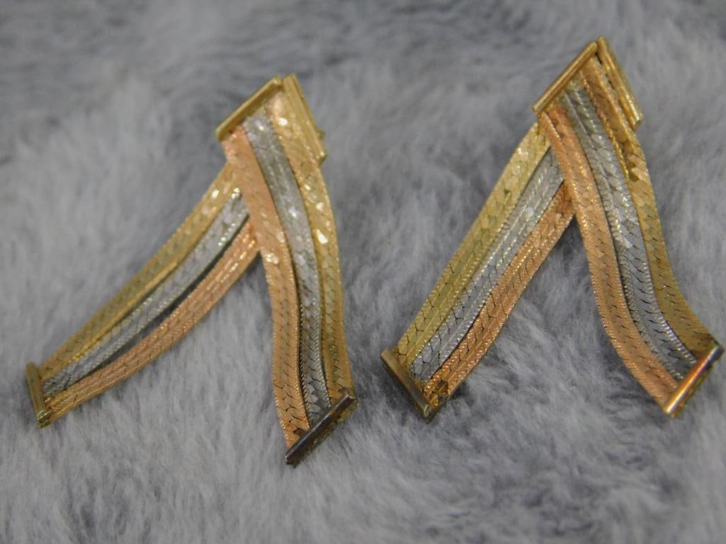 14K Tri Colored Gold - Pierced Earrings - 2.76 Grams - 6