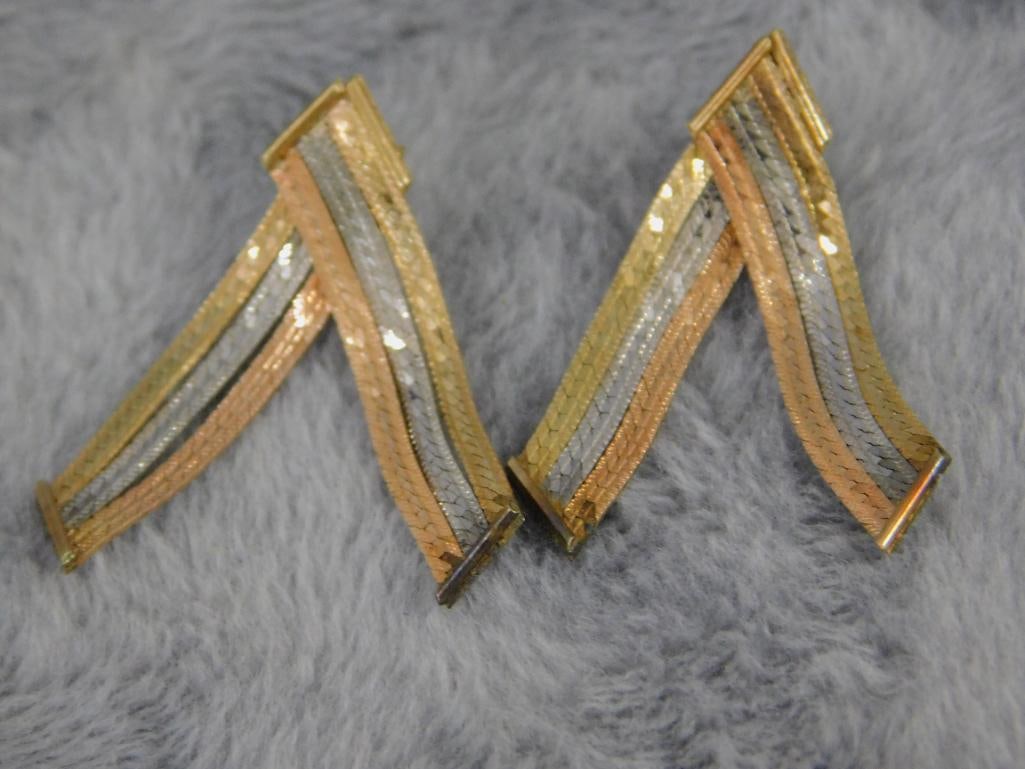 14K Tri Colored Gold - Pierced Earrings - 2.76 Grams - 8