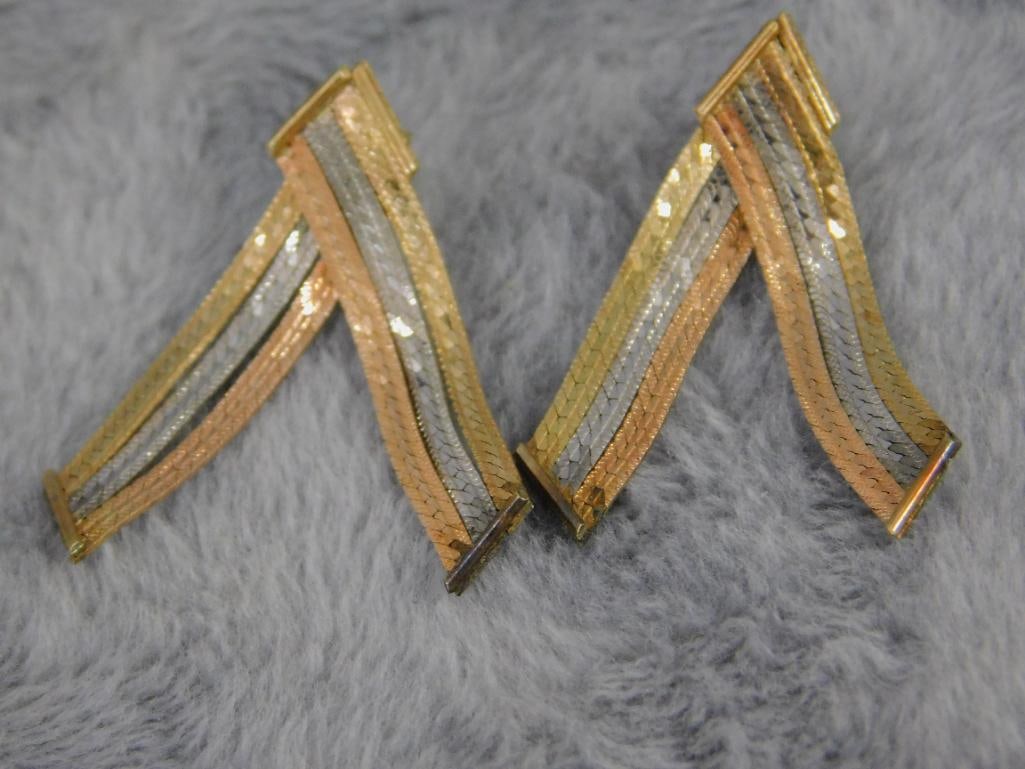 14K Tri Colored Gold - Pierced Earrings - 2.76 Grams - 9