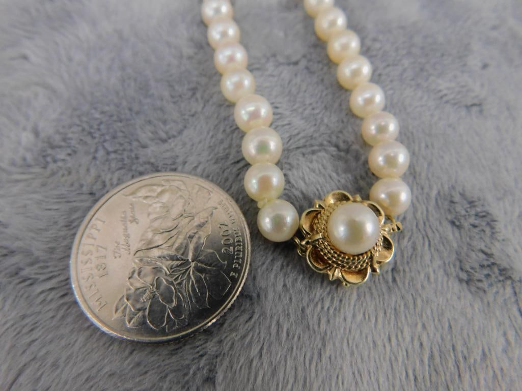 14K Yellow Gold Clasp - 7" Natural Pearl Bracelet - 10.09 Grams TW - 10