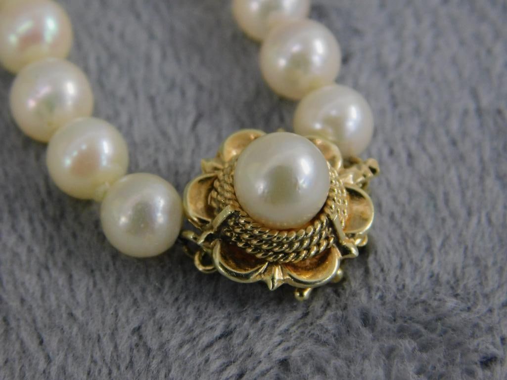 14K Yellow Gold Clasp - 7" Natural Pearl Bracelet - 10.09 Grams TW - 2