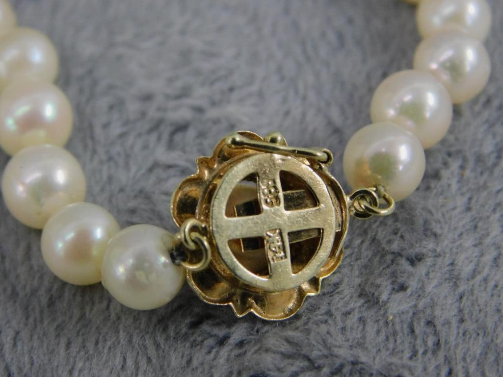 14K Yellow Gold Clasp - 7" Natural Pearl Bracelet - 10.09 Grams TW - 3