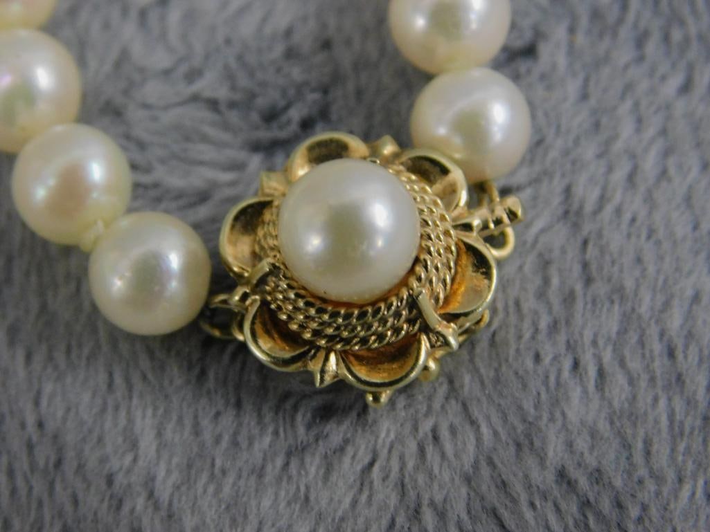 14K Yellow Gold Clasp - 7" Natural Pearl Bracelet - 10.09 Grams TW - 7