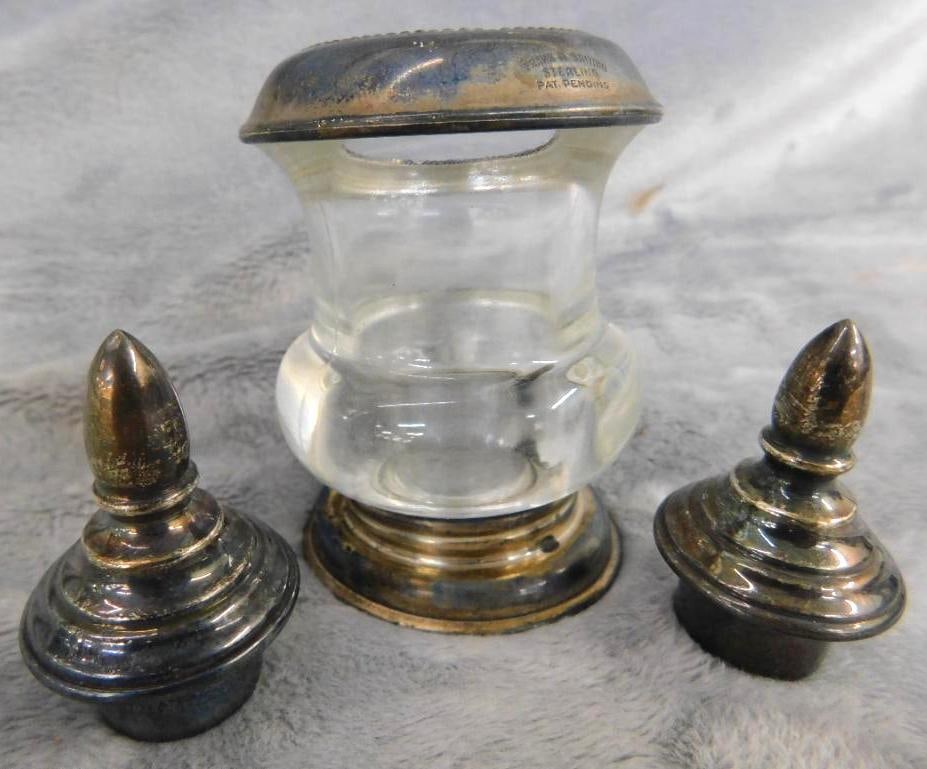 Sterling Silver - Weighted Toothpick Holder and 2 Solid Stoppers 17.33 Grams: See Photos For Condition and Details