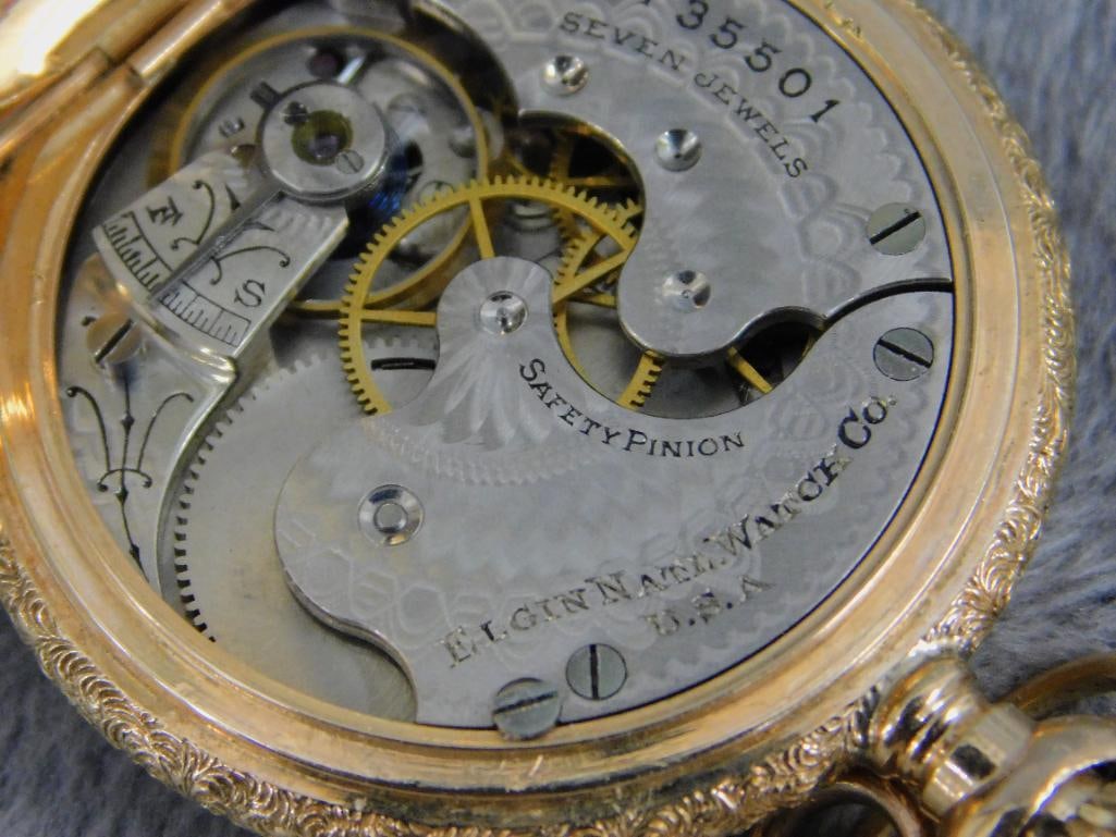 14K Tri Colored Gold Elgin Ladies Pocket Watch 33.57 Grams TW - Albro Gold Filled Chain - 6
