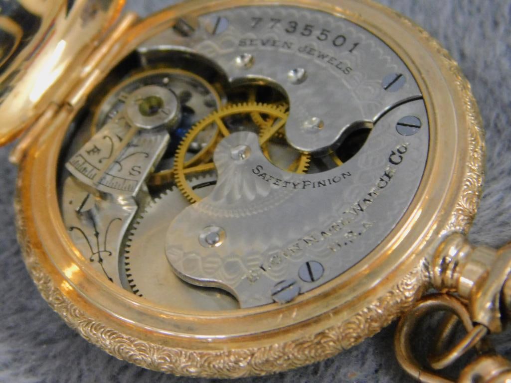 14K Tri Colored Gold Elgin Ladies Pocket Watch 33.57 Grams TW - Albro Gold Filled Chain - 9