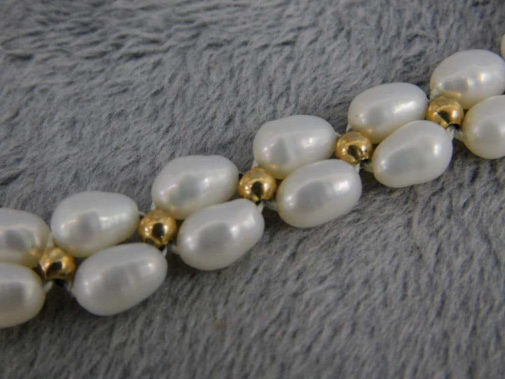 14K Yellow Gold Clasp and Beads - 7.25" Natural Pearl Bracelet - 9.0 Grams TW - 4
