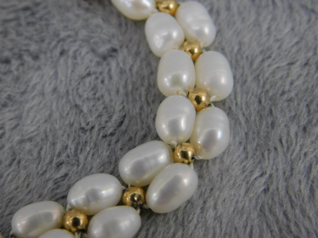 14K Yellow Gold Clasp and Beads - 7.25" Natural Pearl Bracelet - 9.0 Grams TW - 5