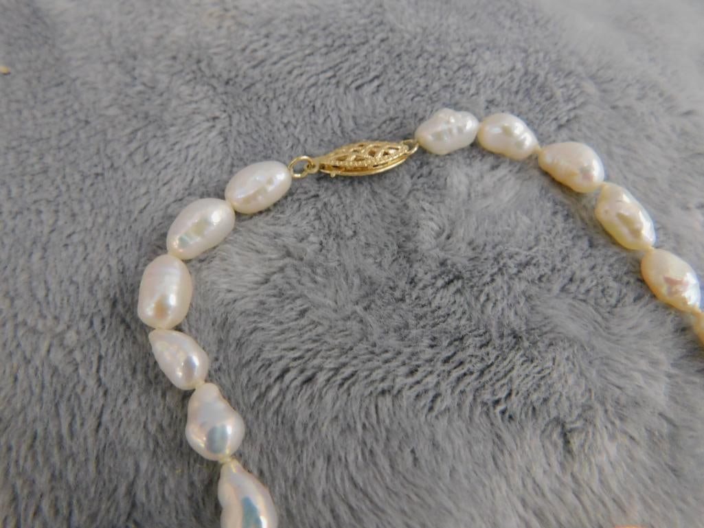 14K Yellow Gold Clasp and Beads - 19" Necklace - 7.75" Bracelet - Fresh Water Pearls - 3