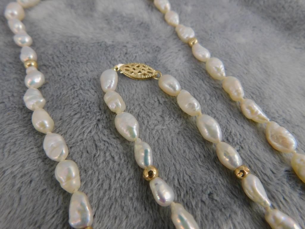 14K Yellow Gold Clasp and Beads - 19" Necklace - 7.75" Bracelet - Fresh Water Pearls - 4