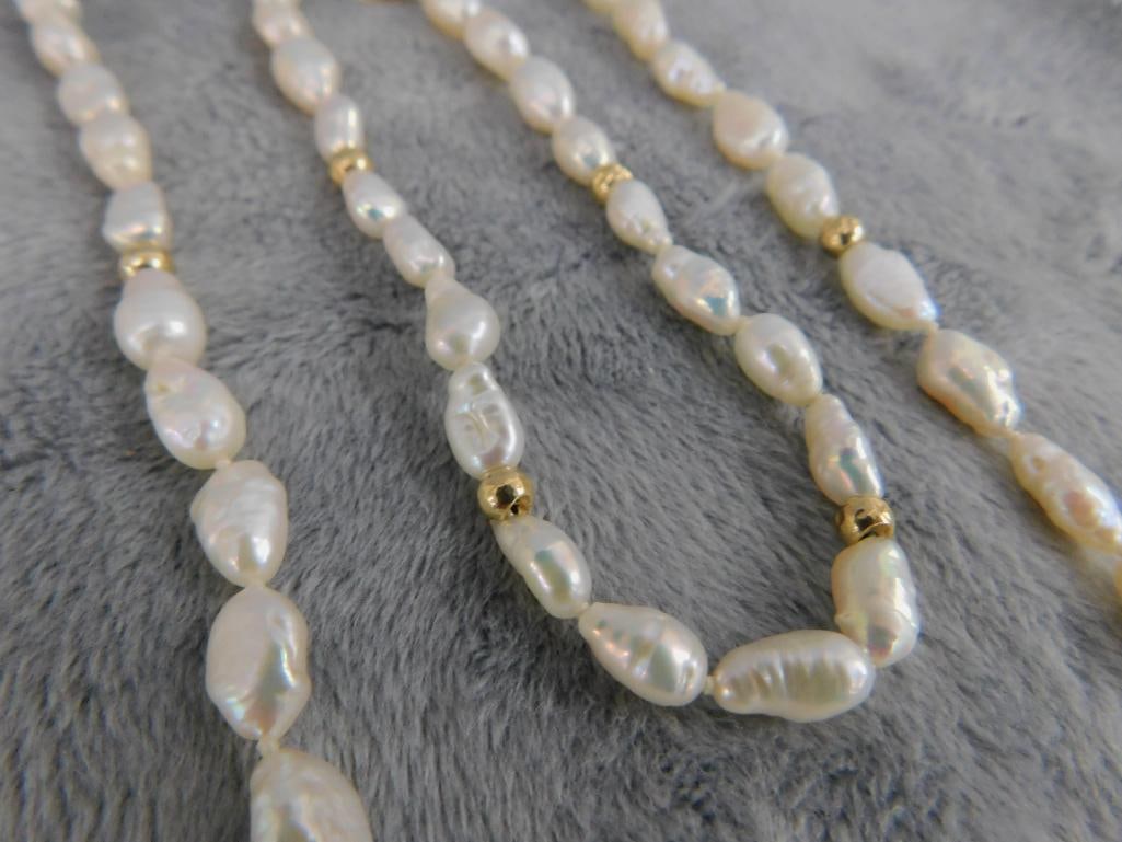 14K Yellow Gold Clasp and Beads - 19" Necklace - 7.75" Bracelet - Fresh Water Pearls - 5