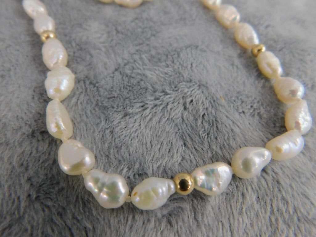 14K Yellow Gold Clasp and Beads - 19" Necklace - 7.75" Bracelet - Fresh Water Pearls - 6