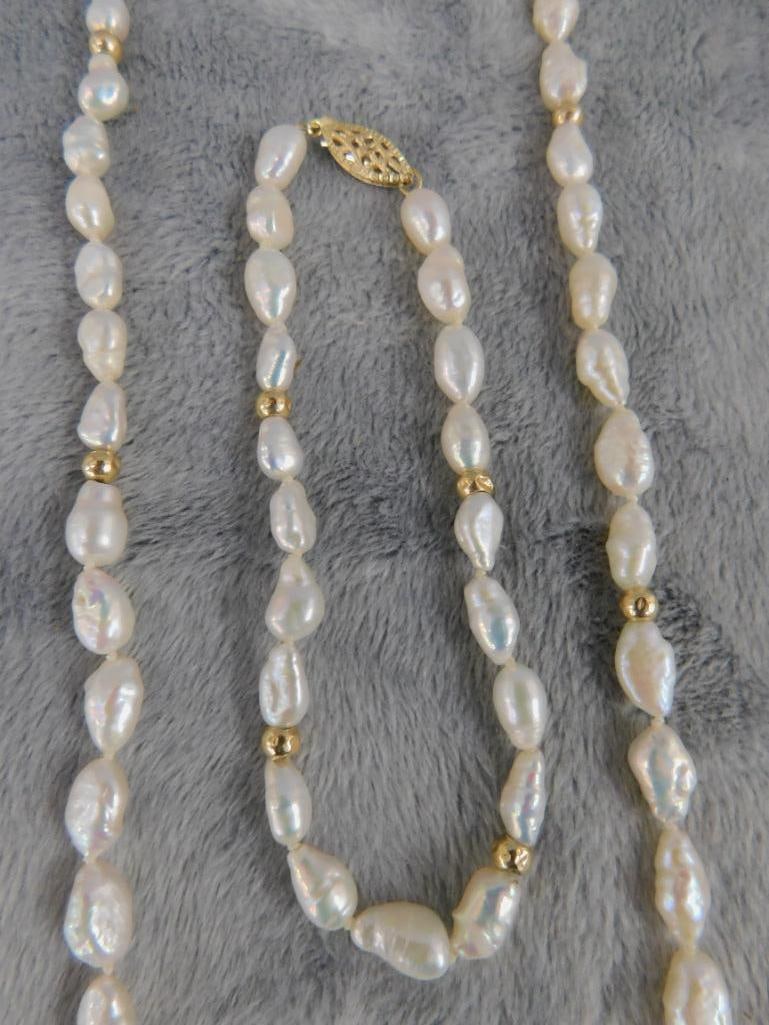 14K Yellow Gold Clasp and Beads - 19" Necklace - 7.75" Bracelet - Fresh Water Pearls - 7