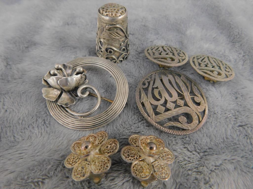 Sterling Silver - Mexican Thimble - Jewelart Brooch - Brooch and Earring Set - Earrings - 11