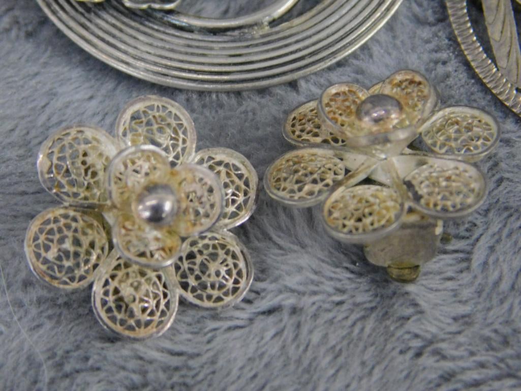 Sterling Silver - Mexican Thimble - Jewelart Brooch - Brooch and Earring Set - Earrings - 6
