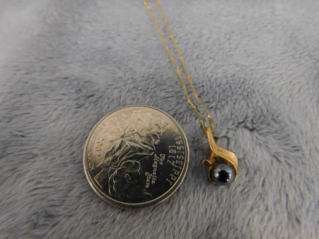 14K Yellow Gold - 16" Pendant Necklace - Black Pearl - 1.51 Grams TW - 6