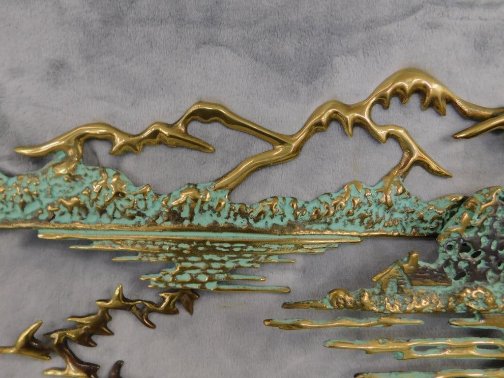 Heavy Brass Wall Hung Sculpture - Deer in Forest - 18" x 35.5" x 3" - 6