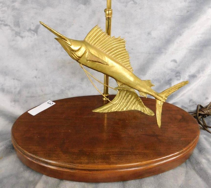 Douglas McDonald Brass Sailfish / Marlin Table Lamp - #53 - Signed - 25.5" x 16.5" x 9.5": See Photos For Condition and Details