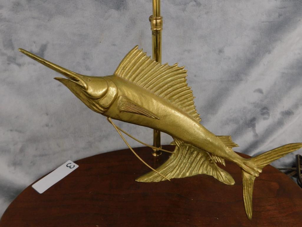 Douglas McDonald Brass Sailfish / Marlin Table Lamp - #53 - Signed - 25.5" x 16.5" x 9.5" - 2