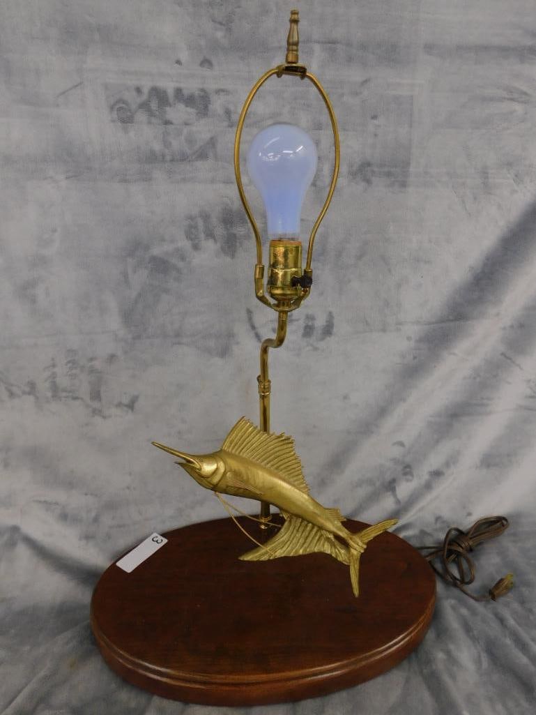 Douglas McDonald Brass Sailfish / Marlin Table Lamp - #53 - Signed - 25.5" x 16.5" x 9.5" - 3