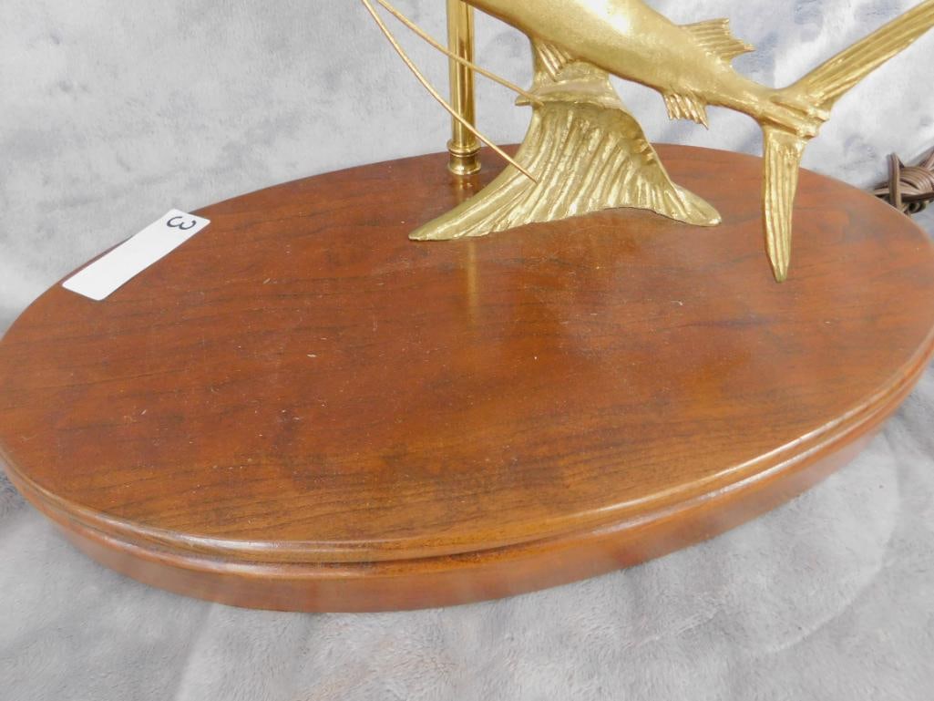 Douglas McDonald Brass Sailfish / Marlin Table Lamp - #53 - Signed - 25.5" x 16.5" x 9.5" - 4