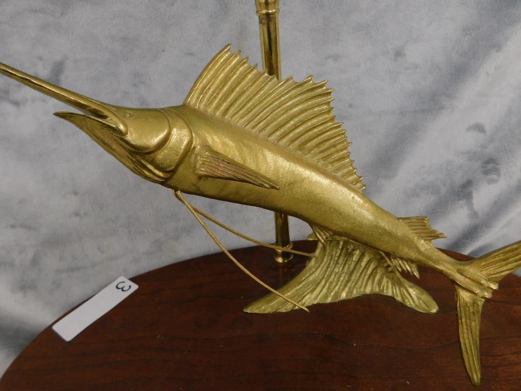 Douglas McDonald Brass Sailfish / Marlin Table Lamp - #53 - Signed - 25.5" x 16.5" x 9.5" - 5