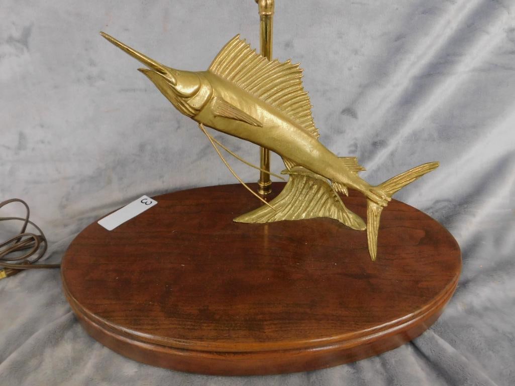 Douglas McDonald Brass Sailfish / Marlin Table Lamp - #53 - Signed - 25.5" x 16.5" x 9.5" - 8