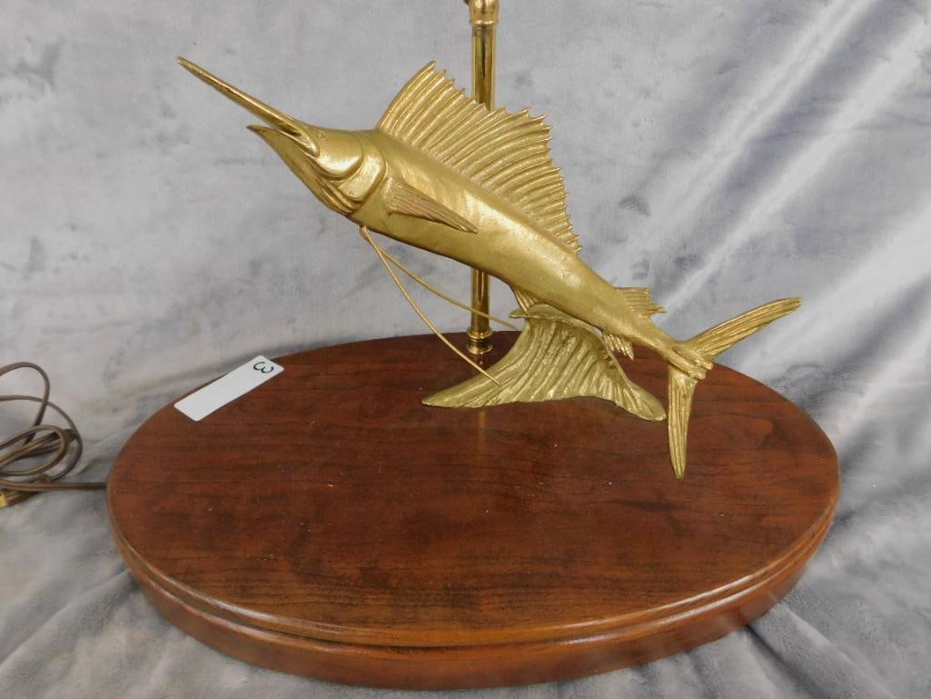 Douglas McDonald Brass Sailfish / Marlin Table Lamp - #53 - Signed - 25.5" x 16.5" x 9.5" - 9