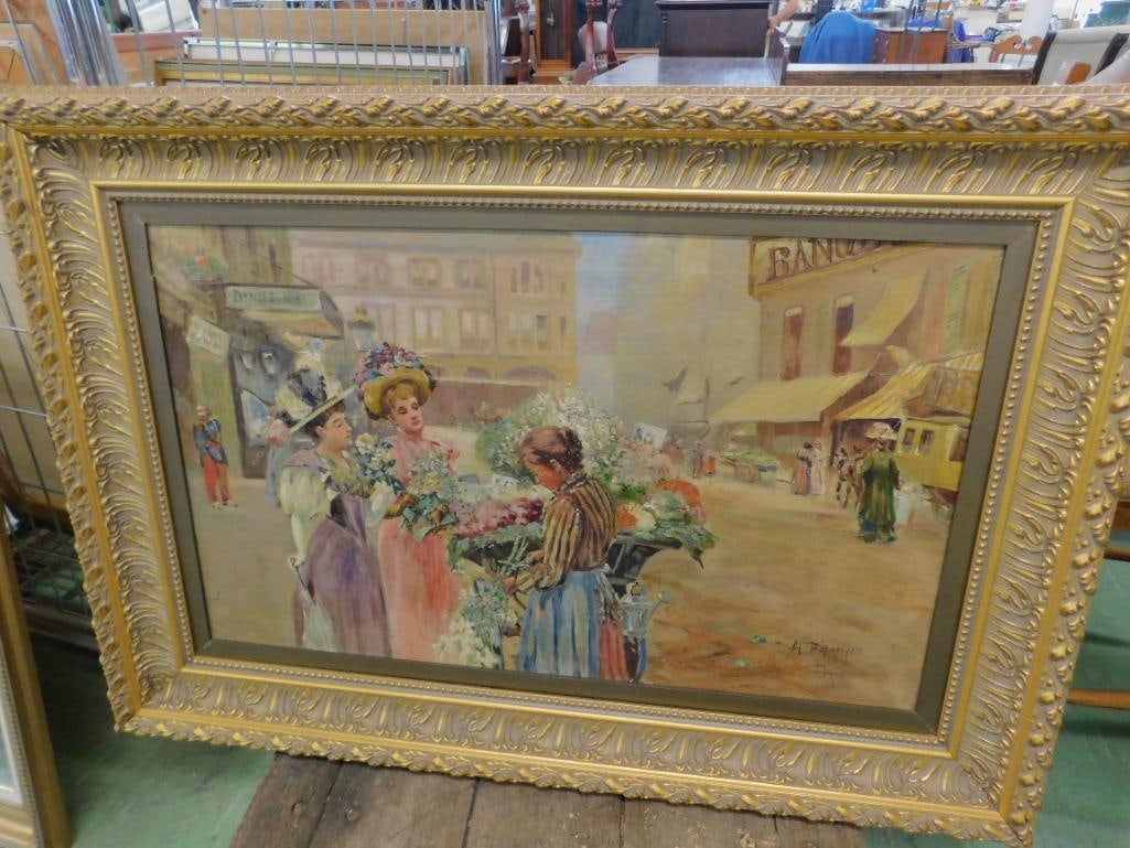 Vintage Oil on Canvas - Ornate Gilded Frame - Signed - Paris - 33.5" x 46.5" - 10
