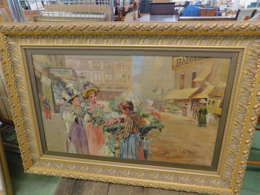 Vintage Oil on Canvas - Ornate Gilded Frame - Signed - Paris - 33.5" x 46.5" - 11