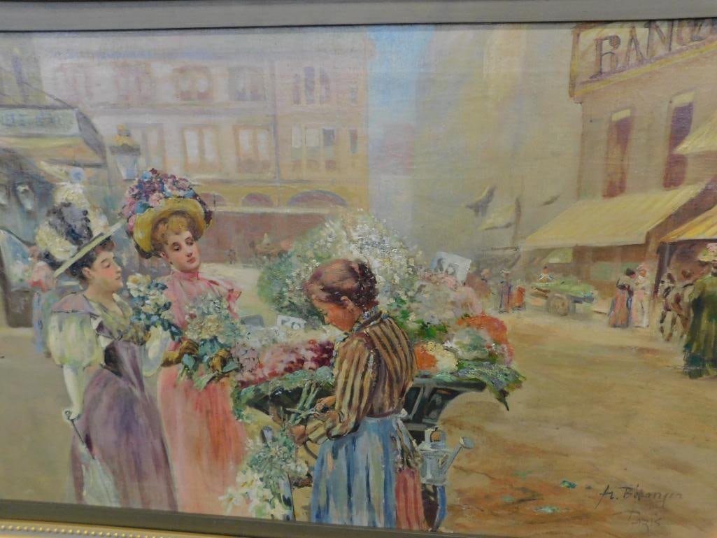 Vintage Oil on Canvas - Ornate Gilded Frame - Signed - Paris - 33.5" x 46.5" - 9