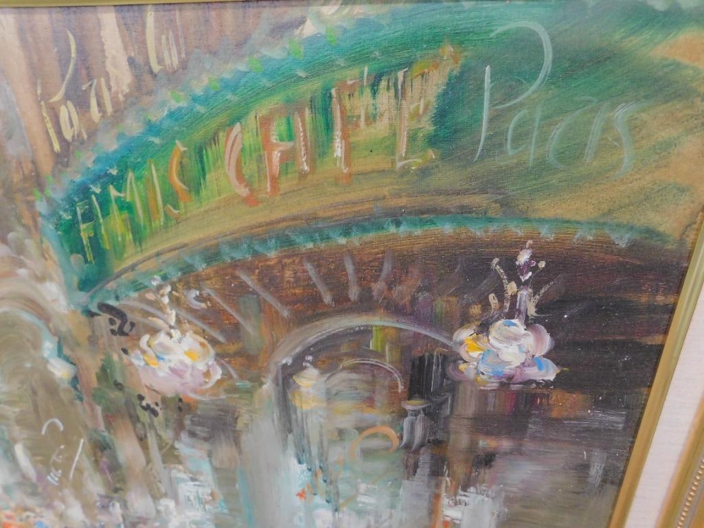 Modern Oil On Canvas - Paris Cafe Scene - Signed - 31" x 43" - 2