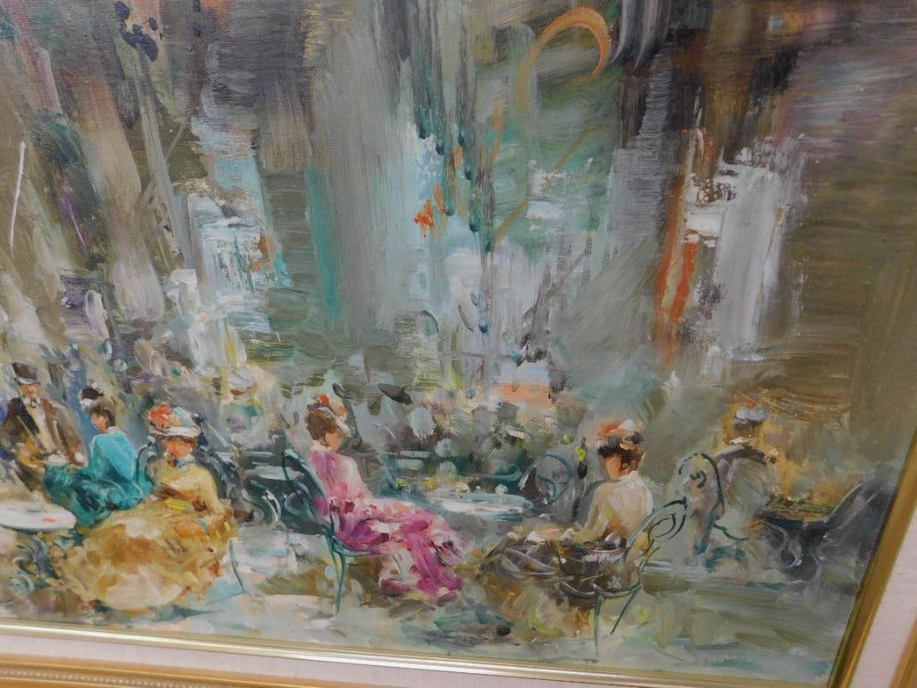Modern Oil On Canvas - Paris Cafe Scene - Signed - 31" x 43" - 3