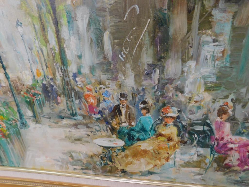 Modern Oil On Canvas - Paris Cafe Scene - Signed - 31" x 43" - 4