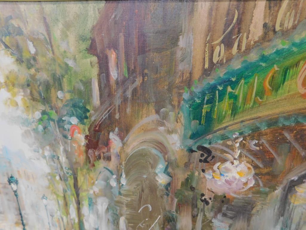 Modern Oil On Canvas - Paris Cafe Scene - Signed - 31" x 43" - 5