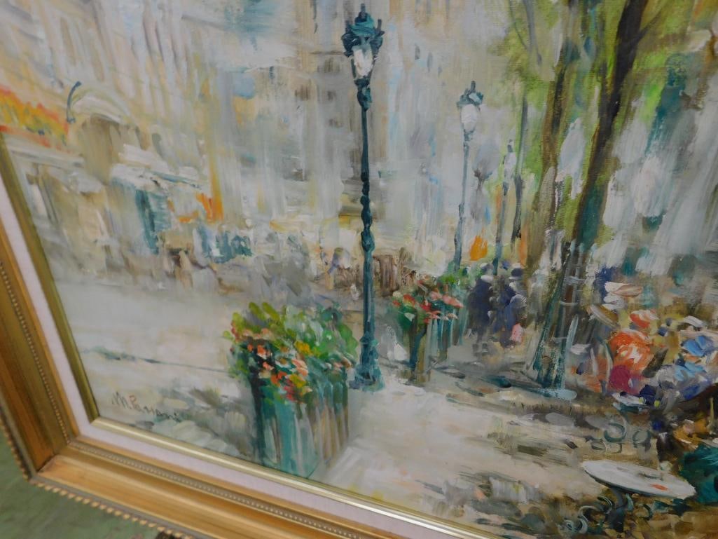 Modern Oil On Canvas - Paris Cafe Scene - Signed - 31" x 43" - 7