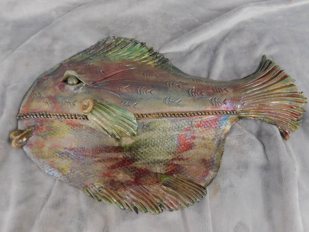 Studio Art Pottery - Raku - Somethings Fishy Signed - Fish - 10.5" x 17" x 2" - 10