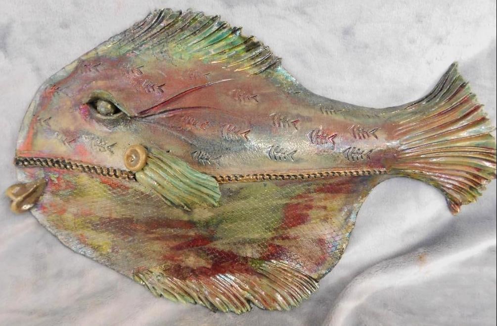 Studio Art Pottery - Raku - Somethings Fishy Signed - Fish - 10.5" x 17" x 2": See Photos For Condition and Details