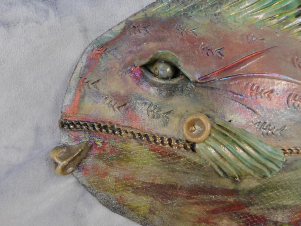 Studio Art Pottery - Raku - Somethings Fishy Signed - Fish - 10.5" x 17" x 2" - 2