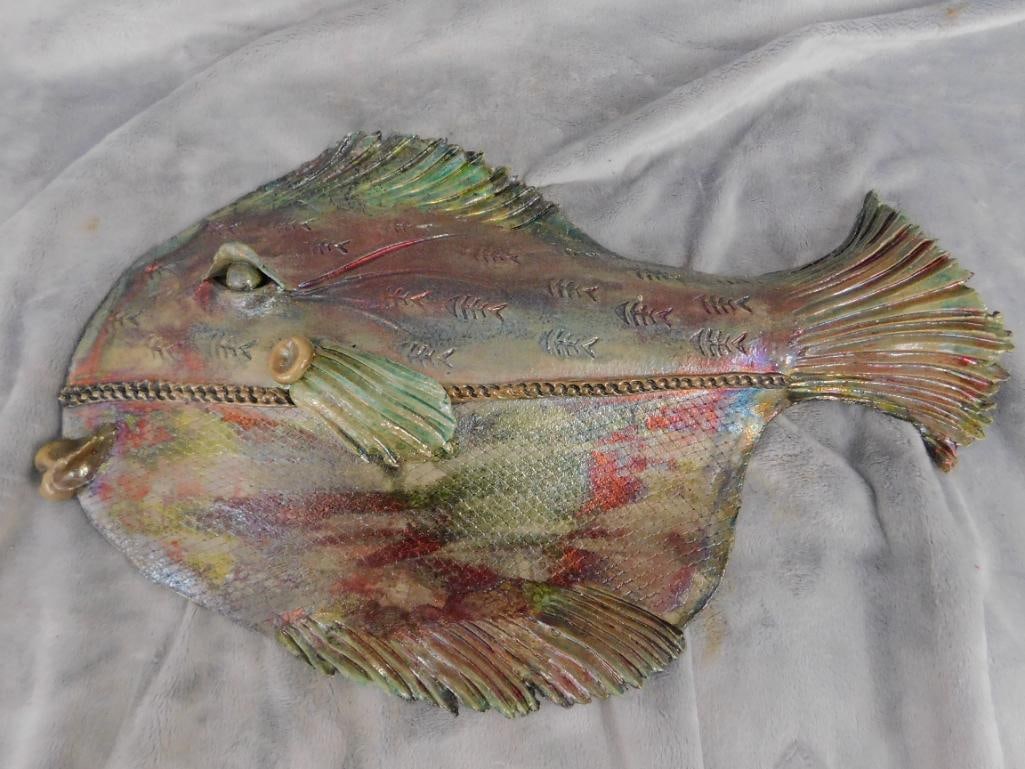 Studio Art Pottery - Raku - Somethings Fishy Signed - Fish - 10.5" x 17" x 2" - 9