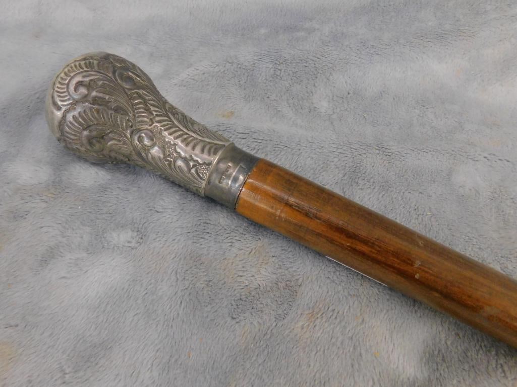 Vintage English Walking Cane - Silver Plate Tip - Converts into Sword - 11
