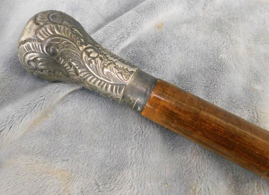 Vintage English Walking Cane - Silver Plate Tip - Converts into Sword: See Photos For Condition and Details