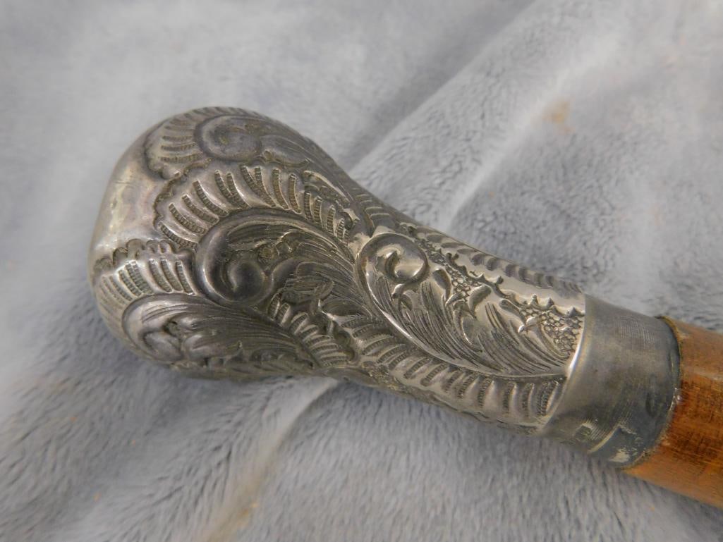 Vintage English Walking Cane - Silver Plate Tip - Converts into Sword - 2