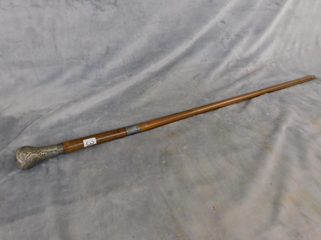 Vintage English Walking Cane - Silver Plate Tip - Converts into Sword - 4