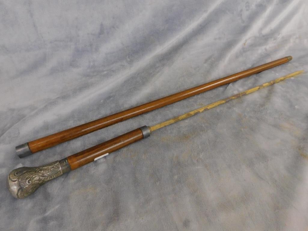 Vintage English Walking Cane - Silver Plate Tip - Converts into Sword - 5