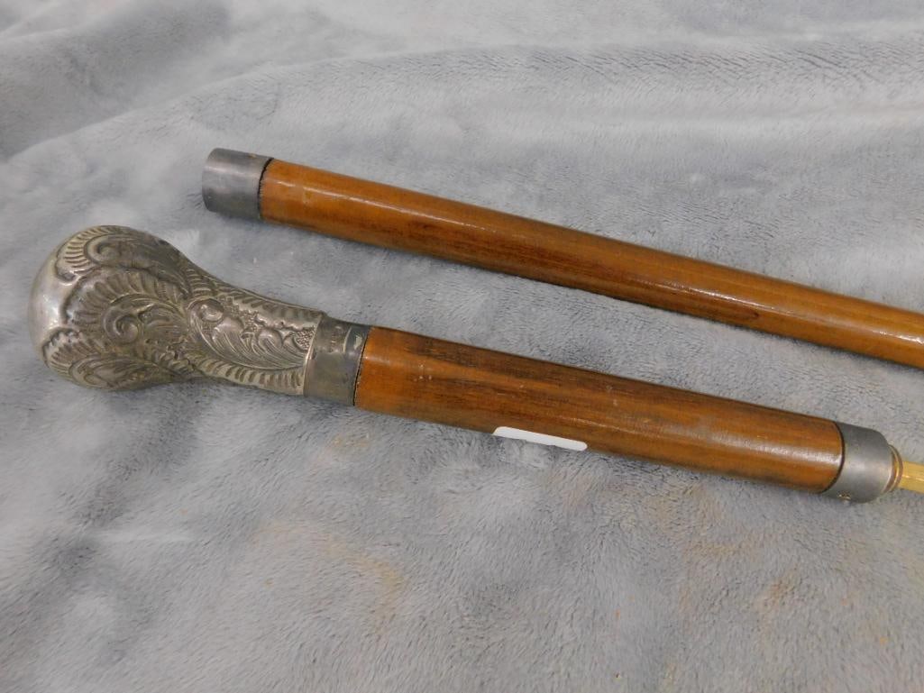 Vintage English Walking Cane - Silver Plate Tip - Converts into Sword - 6