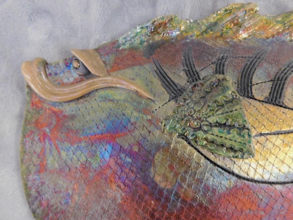 Studio Art Pottery - Raku - Somethings Fishy Signed - Fish - 8" x 13" x 1.5" - 2