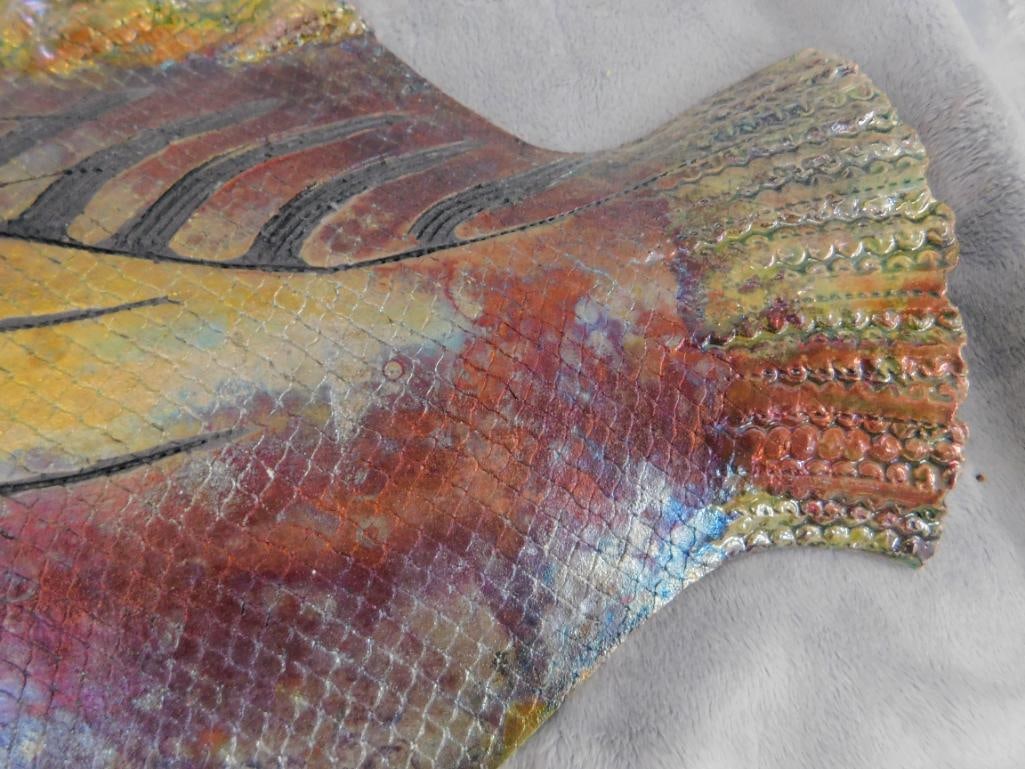 Studio Art Pottery - Raku - Somethings Fishy Signed - Fish - 8" x 13" x 1.5" - 5