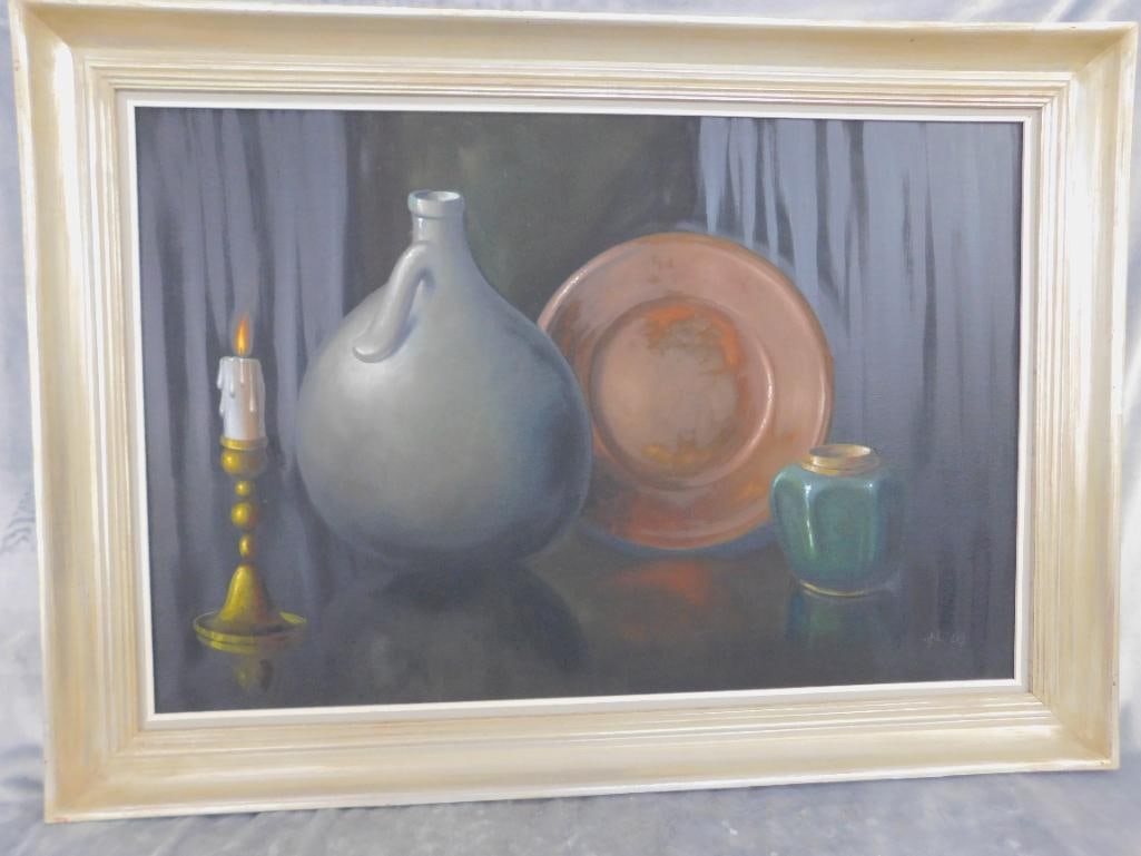 Vintage Oil on Canvas - Signed Van Derp - Still Life - 29.5" x 42": See Photos For Condition and Details