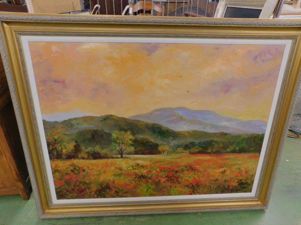 Large Oil on Canvas - Signed Alan McCarter - "Visions of Red Cades Cove" - 45" x 56.5" - 12